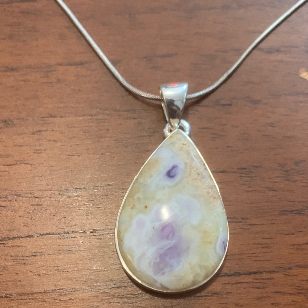 Sterling  Silver and Stone Teardrop Pendant Necklace